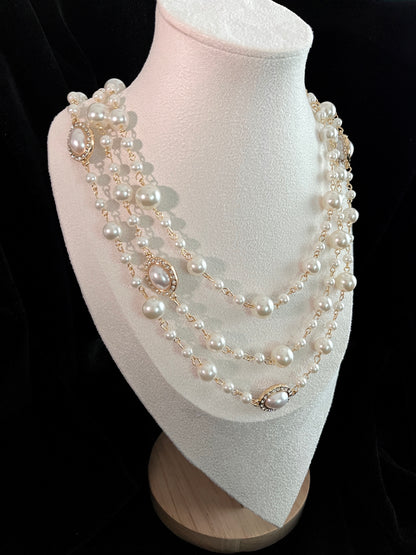 Oval Pearls Chain Necklace