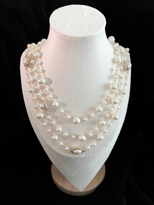 Oval Pearls Chain Necklace