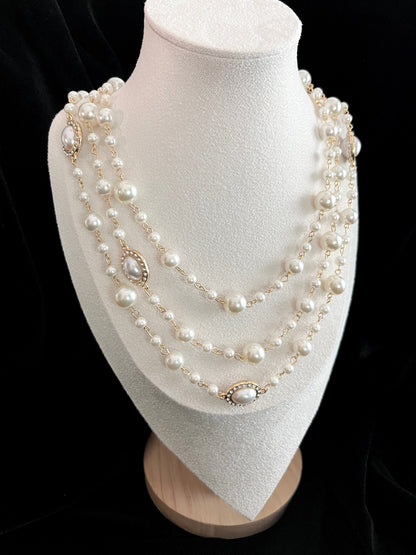 Oval Pearls Chain Necklace